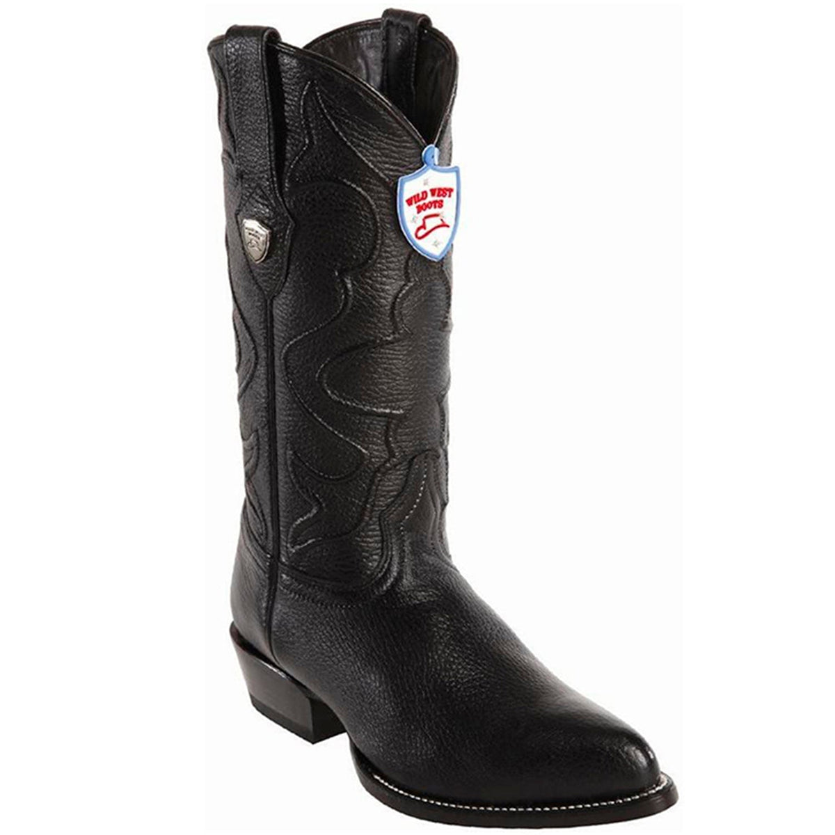 Men's Wild West Genuine Elk Leather J Toe Boots Handmade Black