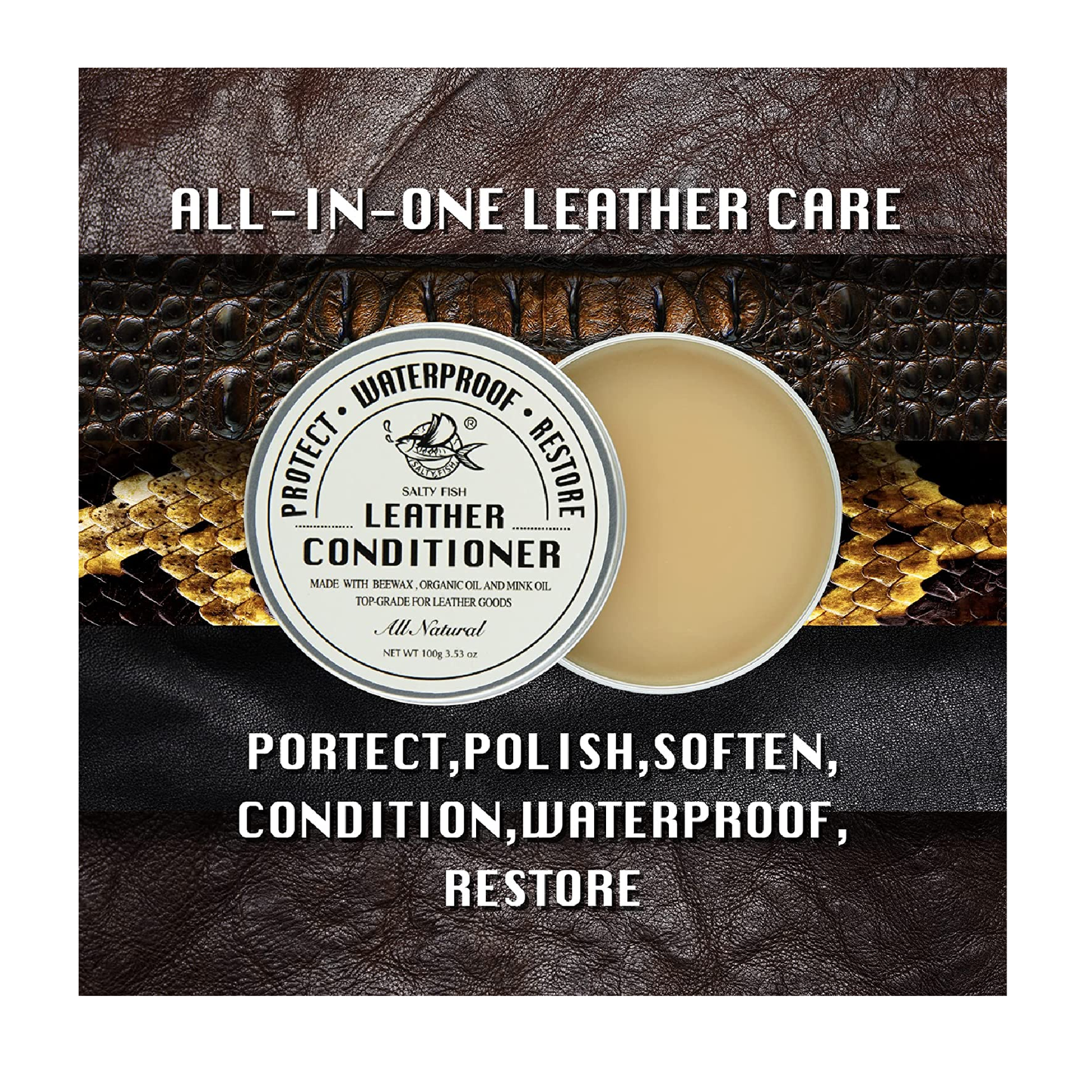 
                  
                    SALTY FISH All-Natural Leather Conditioner and Cleaner 3.84oz
                  
                