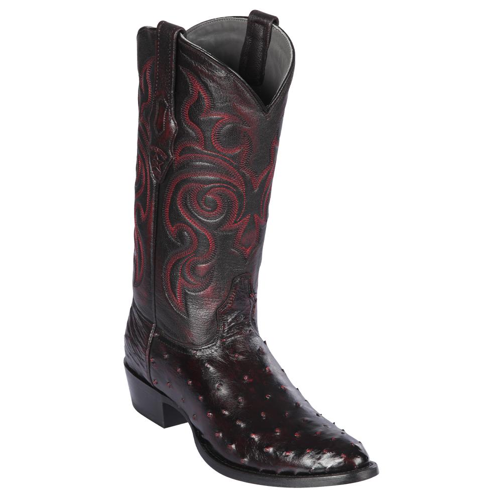 Los Altos Boots Mens #650318 Round Toe | Genuine Full Quill Ostrich  Boots Handmade | Color Black Cherry