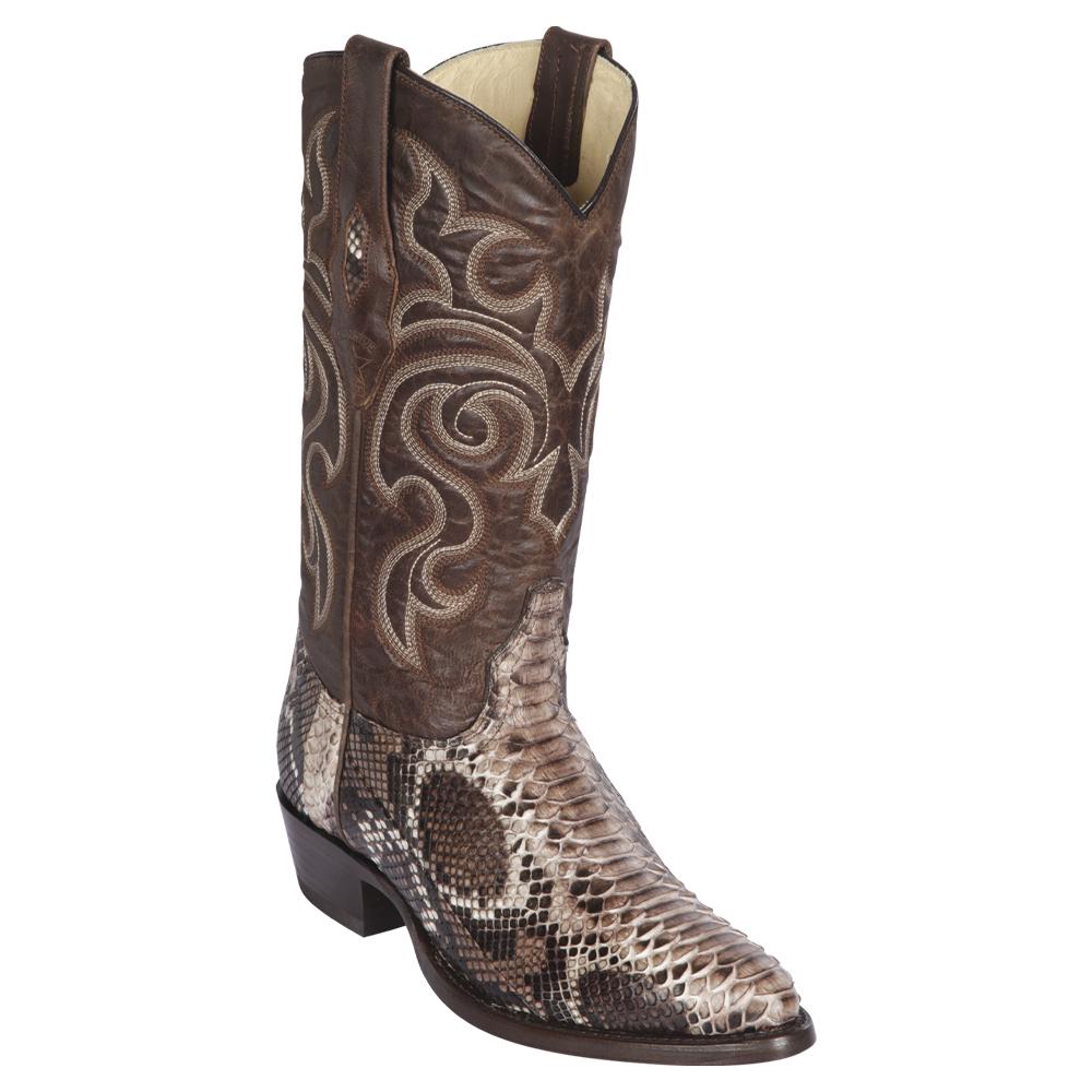 Los Altos Boots Mens #655785 Round Toe | Genuine Python Snakeskin Boots Handmade | Color Rustic Brown