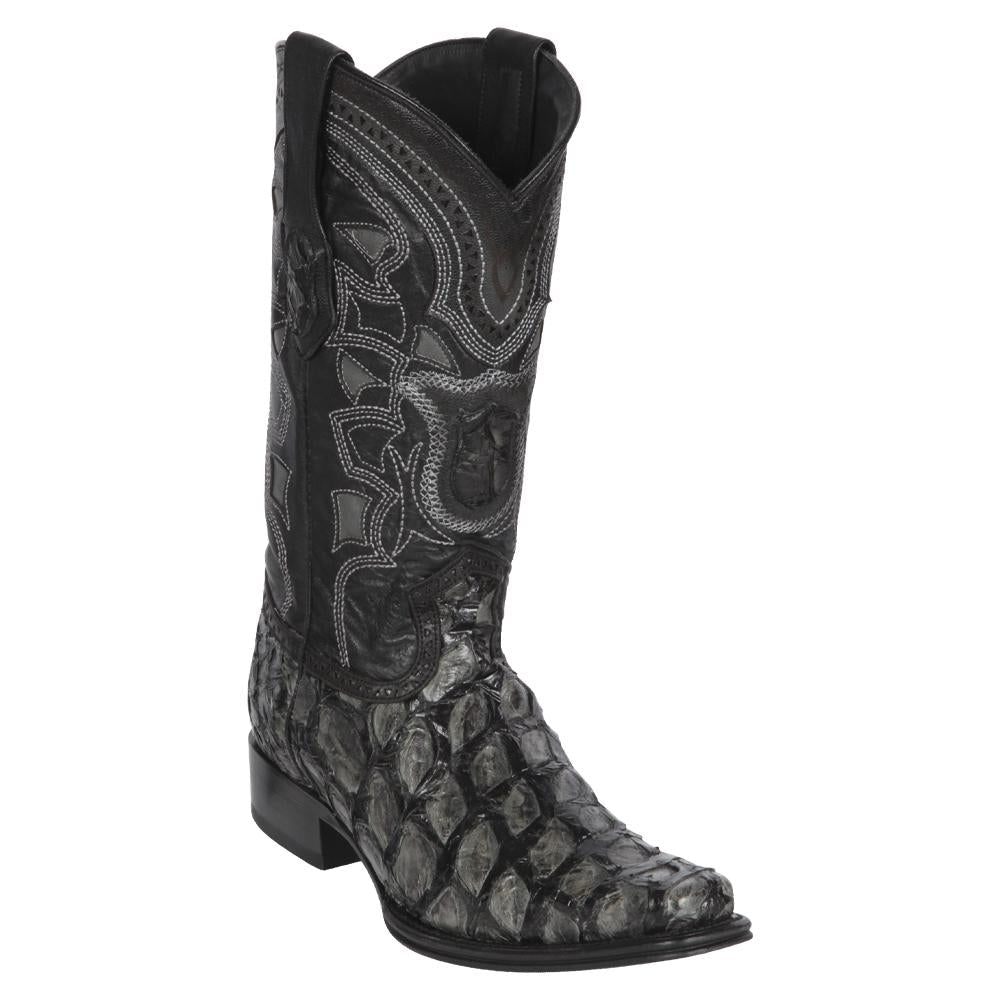 Los Altos Boots Mens #761009 European Square Toe | Genuine Pirarucu Leather Boots | Color Gray and Black