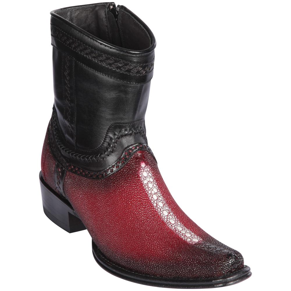 Los Altos Boots Mens #76B1143 Low Shaft European Square Toe | Genuine Stingray Rowstone Leather Boots | Color Faded Burgundy