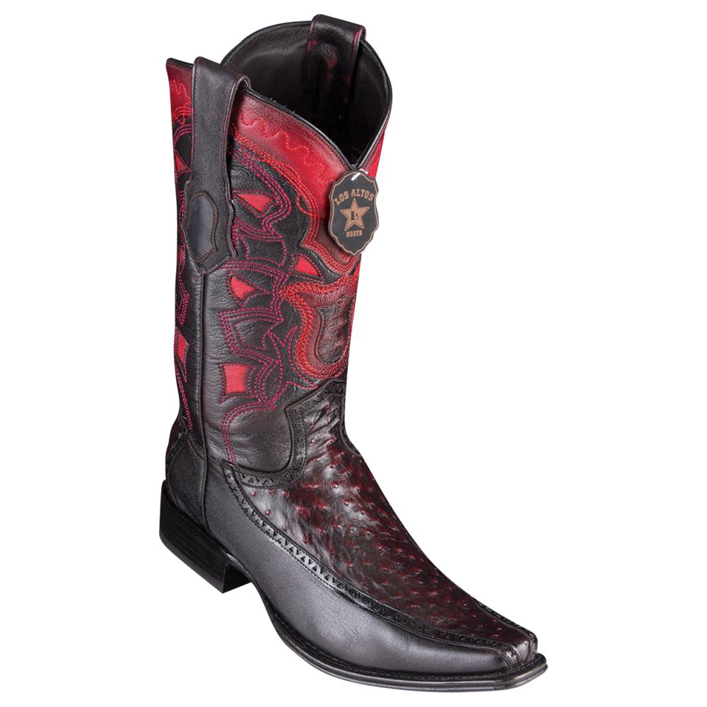 Los Altos Boots Mens #76F0318 European Square Toe | Genuine Full Quill Ostrich With Deer Sides Boots | Color Black Cherry