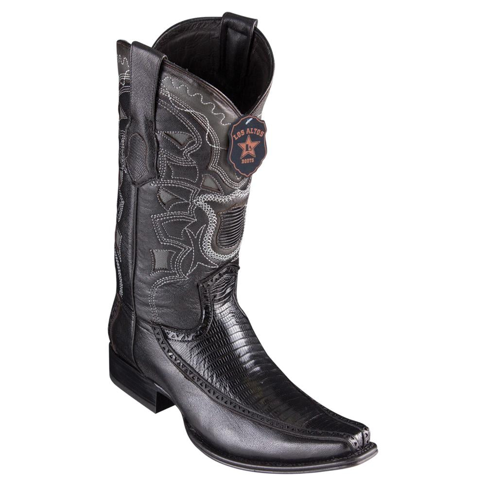 Los Altos Boots Mens #76F0705 European Square Toe | Genuine Lizard With Deer Sides Boots | Color Black