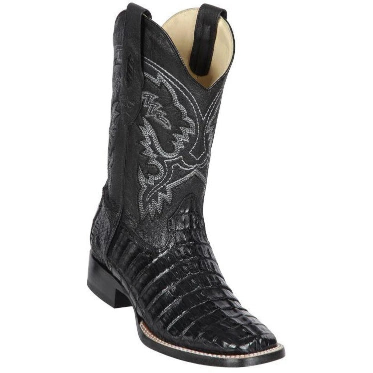 Los Altos Boots Mens #8220105 Wide Square Toe | Genuine Caiman Tail Leather Boots | Color Black