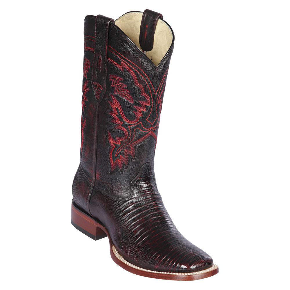 Los Altos Boots Mens #8220718 Wide Square Toe | Genuine Teju Lizard Leather Boots | Color Black Cherry