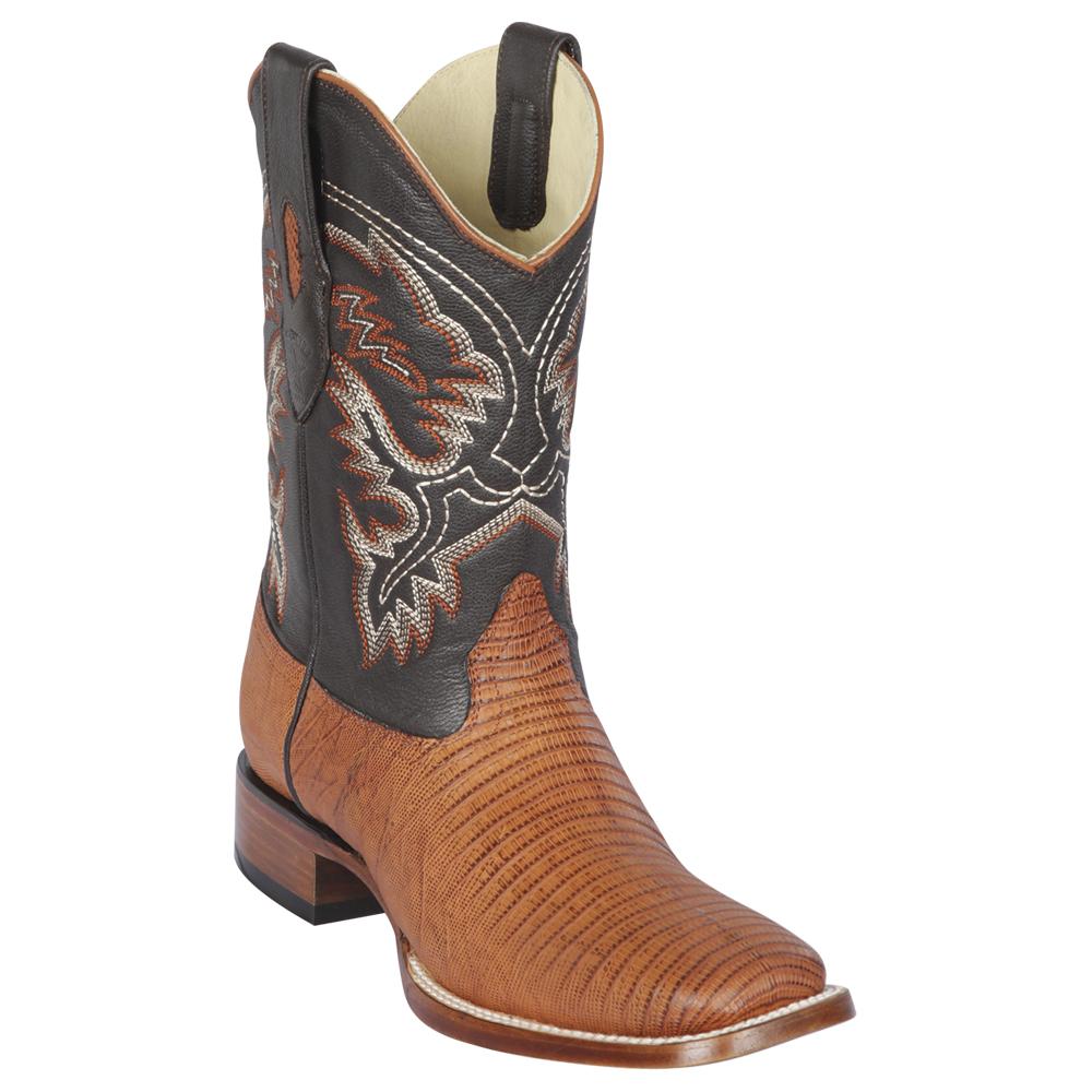 Los Altos Boots Mens #8220751 Wide Square Toe | Genuine Teju Lizard Leather Boots | Color Honey