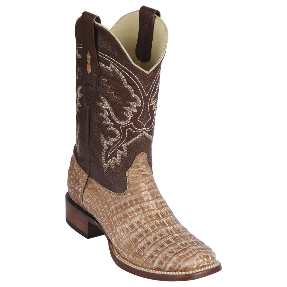 Los Altos Boots Mens #8228232 Wide Square Toe | Genuine Caiman Belly Leather Boots | Color Sahara Oryx