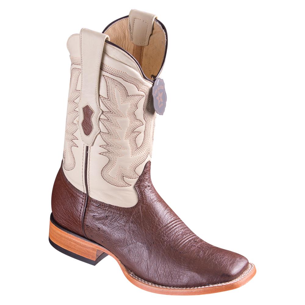 Los Altos Boots Mens #8279707 Wide Square Toe | Genuine Smooth Ostrich Leather Boots | Color Brown