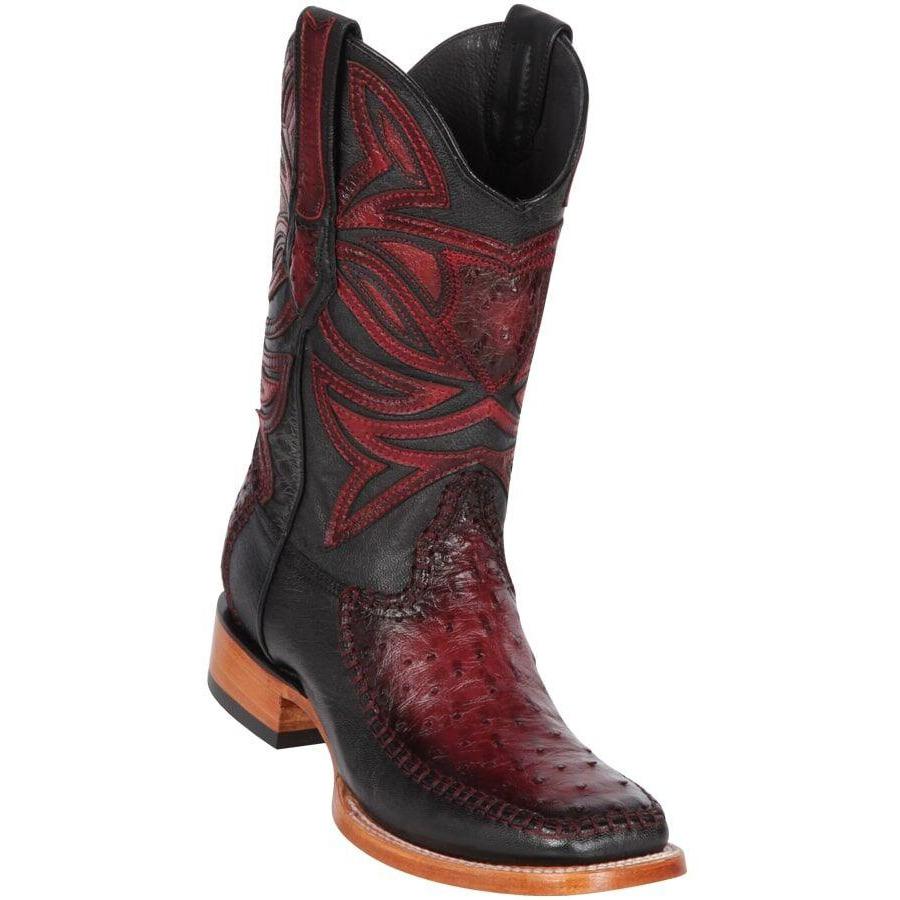 Los Altos Boots Mens #82F0343 Wide Square Toe | Genuine Ostrich & Deer Skin Boots | Color Faded Burgundy