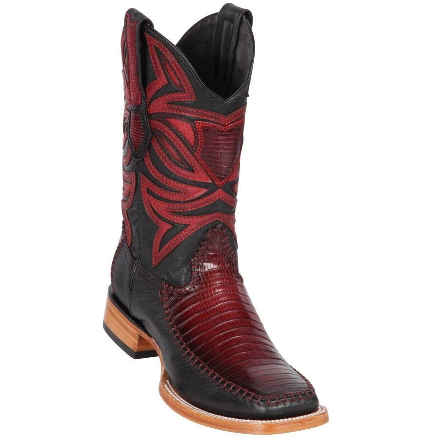 Los Altos Boots Mens #82F0743 Wide Square Toe | Genuine Teju & Deer Skin Boots | Color Faded Burgundy