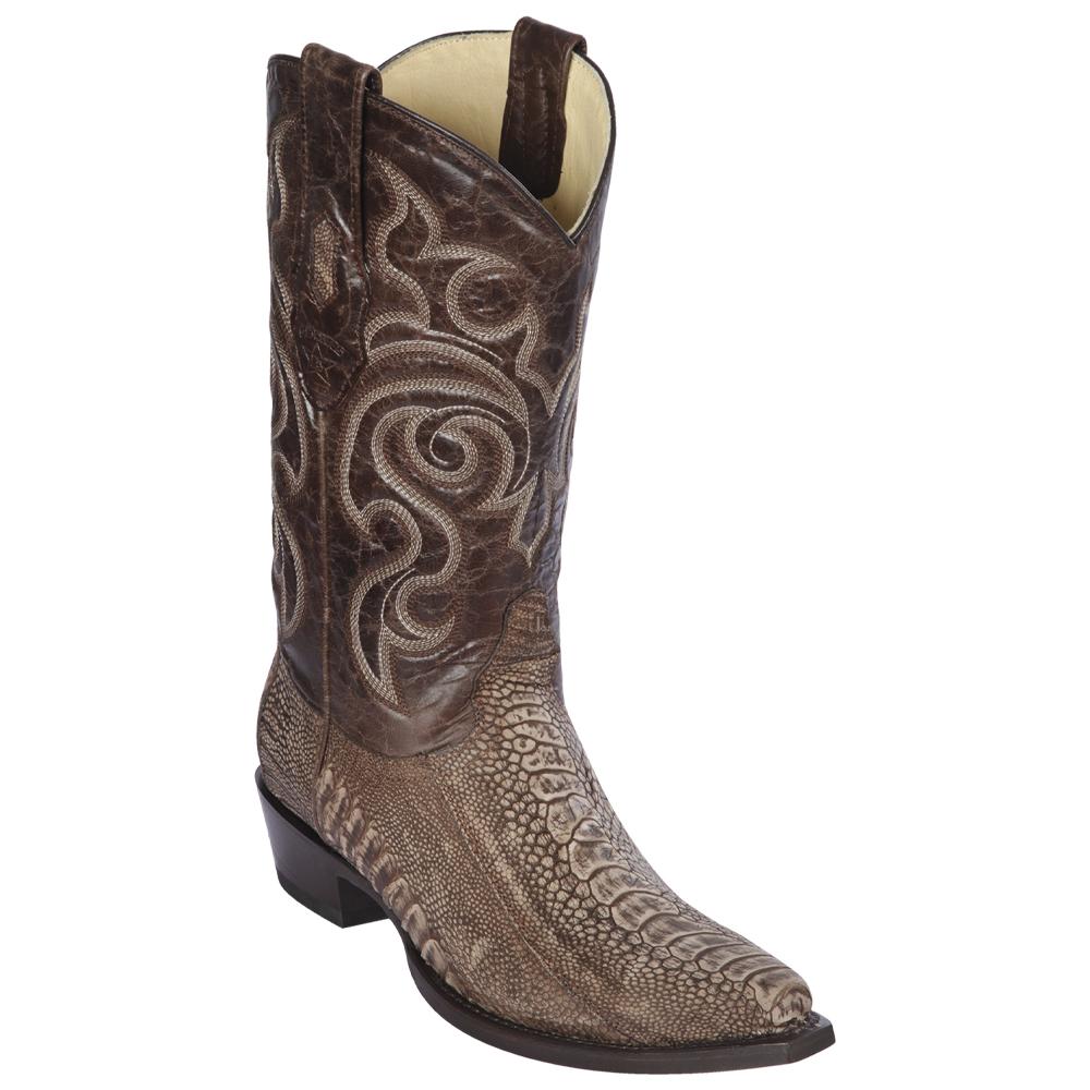 Los Altos Boots Mens #940535 Snip Toe | Genuine Ostrich Leg Boots | Color Sanded Brown