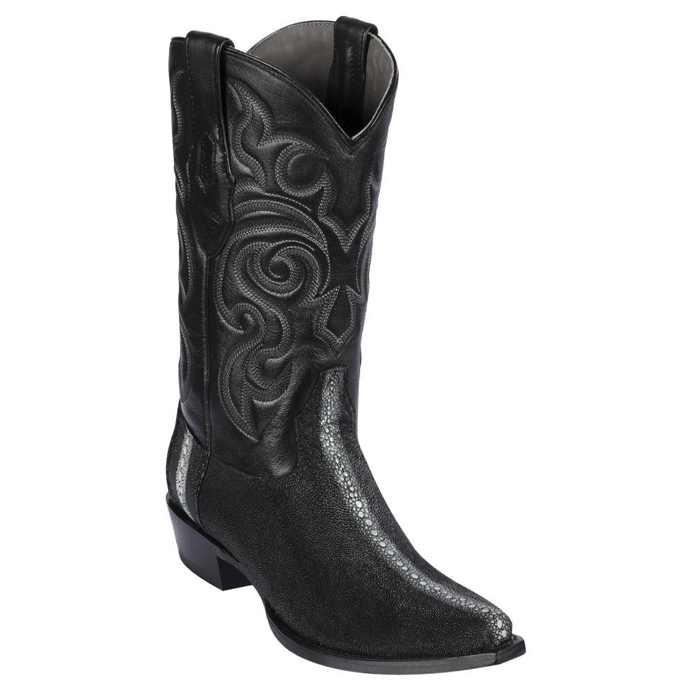 Los Altos Boots Mens #941105 Snip Toe | Genuine Stingray With Full Rowstone Finish Boots | Color Black