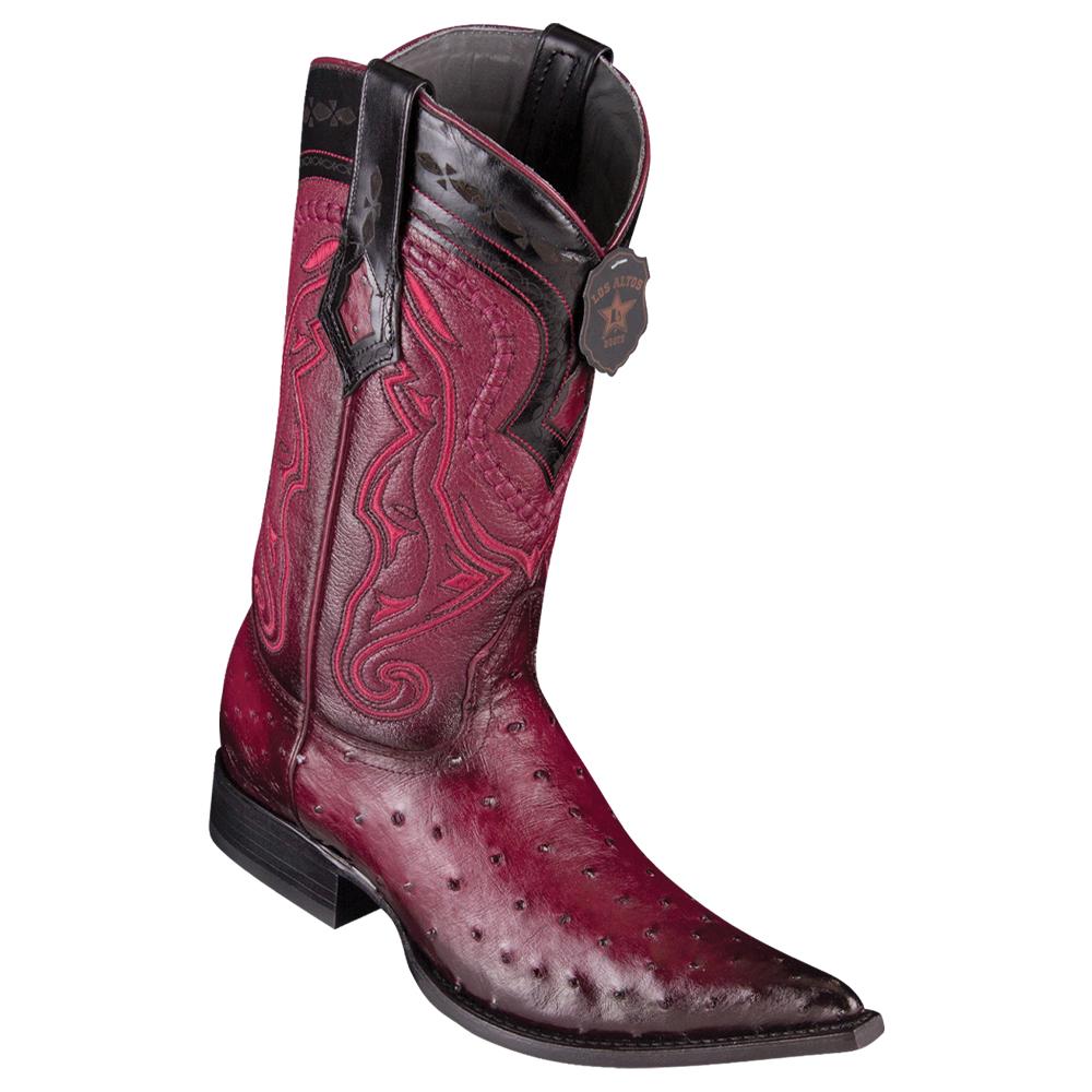 Los Altos Boots Mens #9530343 3X Toe | Genuine Ostrich Leather Boots | Color Faded Burgundy