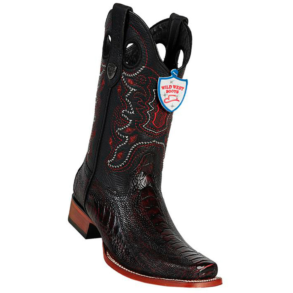 Wild West Boots #28180518 Men's | Color Black Cherry | Men's Wild West Square Toe Ostrich Leg Boots Handcrafted