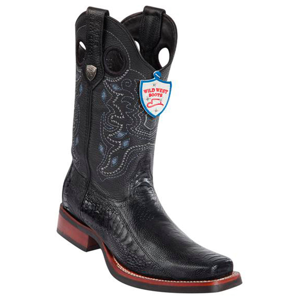 Wild West Boots #28190505  Men's | Color Black | Men's Wild West Ostrich Leg Square Toe Rubber Sole Boots