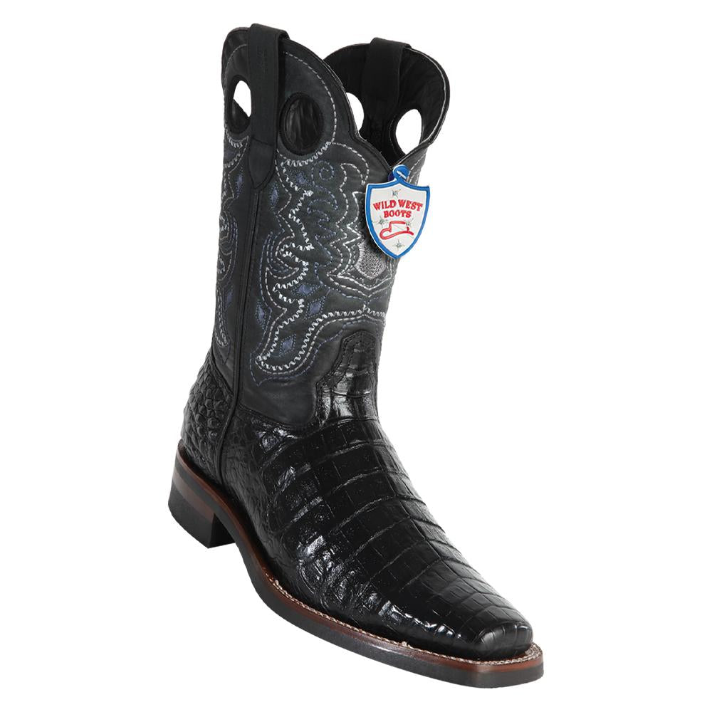 Wild West Boots #28198205 Men's | Color Black | Men's Wild West Caiman Belly Boots With Rubber Sole Square Toe Handcrafted