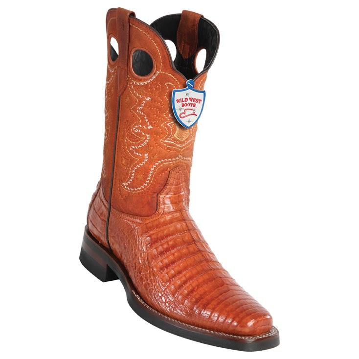 Wild West Boots #28198203 Men's | Color Cognac | Men's Wild West Caiman Belly Boots With Rubber Sole Square Toe Handcrafted