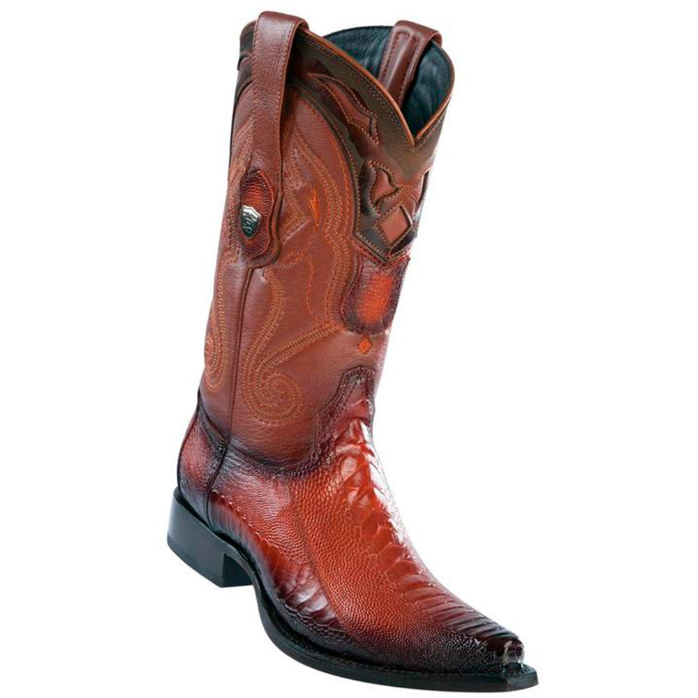 Wild West Boots #2940557 Men's | Color Faded Cognac | Men’s Wild West Ostrich Leg Boots Snip Toe Handcrafted