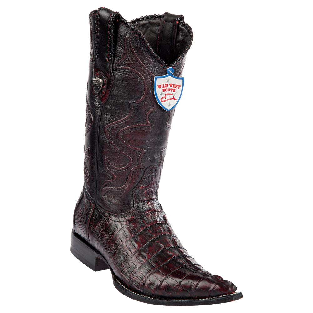 Wild West Boots #2950118 Men's | Color Black Cherry | Men's Wild West Caiman Tail 3x Toe Boots Handcrafted