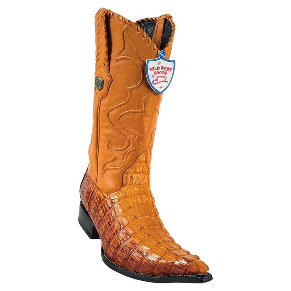 Wild West Boots #2950176 Men's | Color Buttercup & Cognac | Men's Wild West Caiman Tail 3x Toe Boots Handcrafted