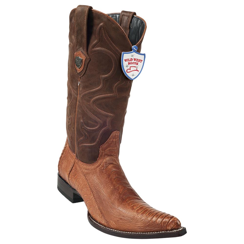 Wild West Boots #295G0503 Men's | Color Sanded Cognac | Men's Wild West Ostrich Leg 3x Toe Boots Handcrafted