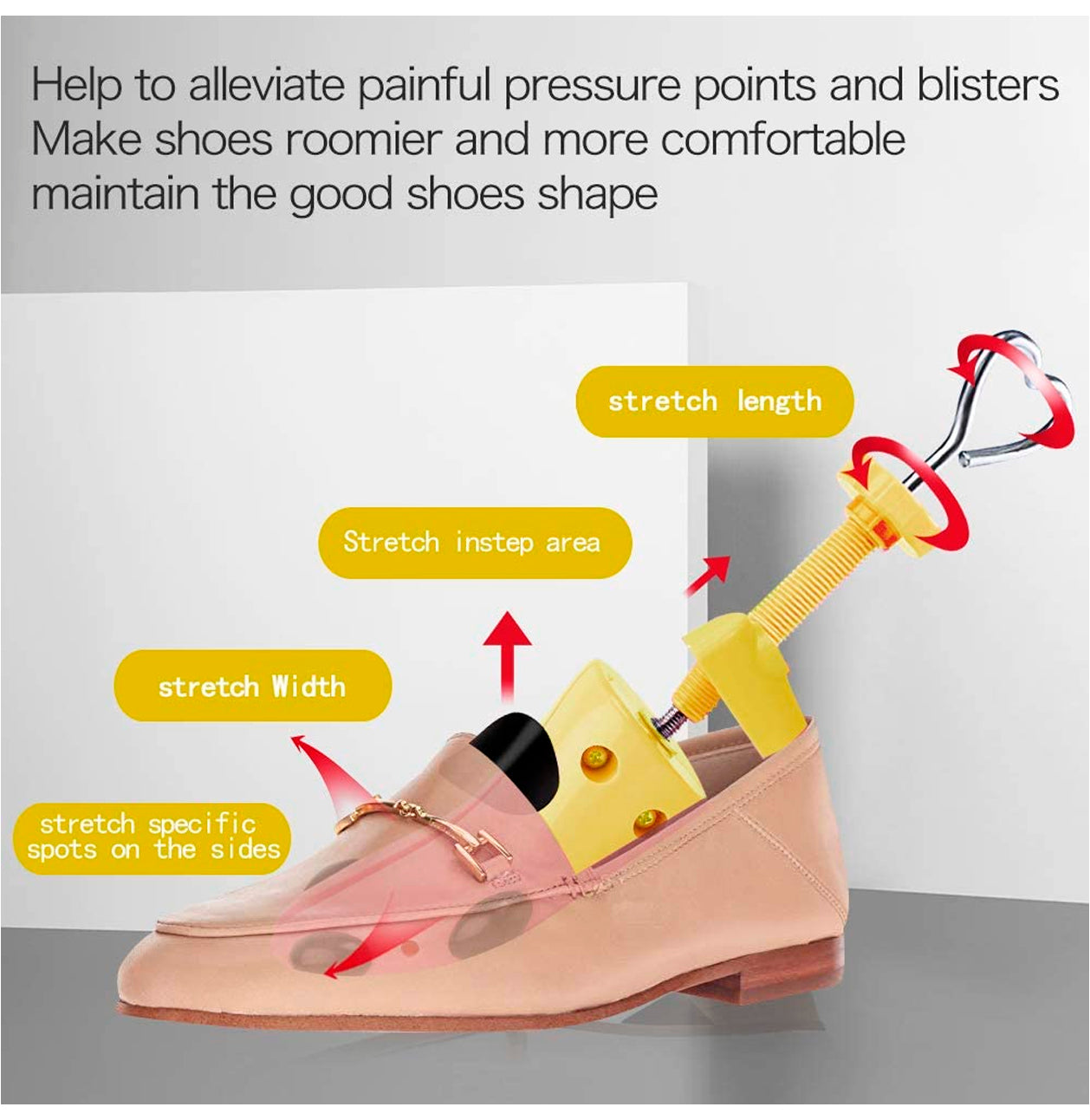 
                  
                    Shoe Stretcher Pair of 4-way Shoe Widener Expander Shoe Tree Shape for Wide Feet (Color Yellow)
                  
                